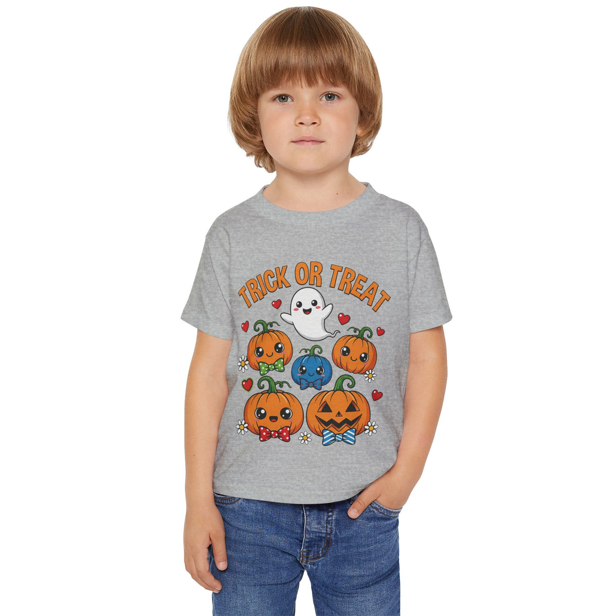 Personalized Trick or Treat pumpkin toddler Halloween t-shirt, close-up of fabric texture