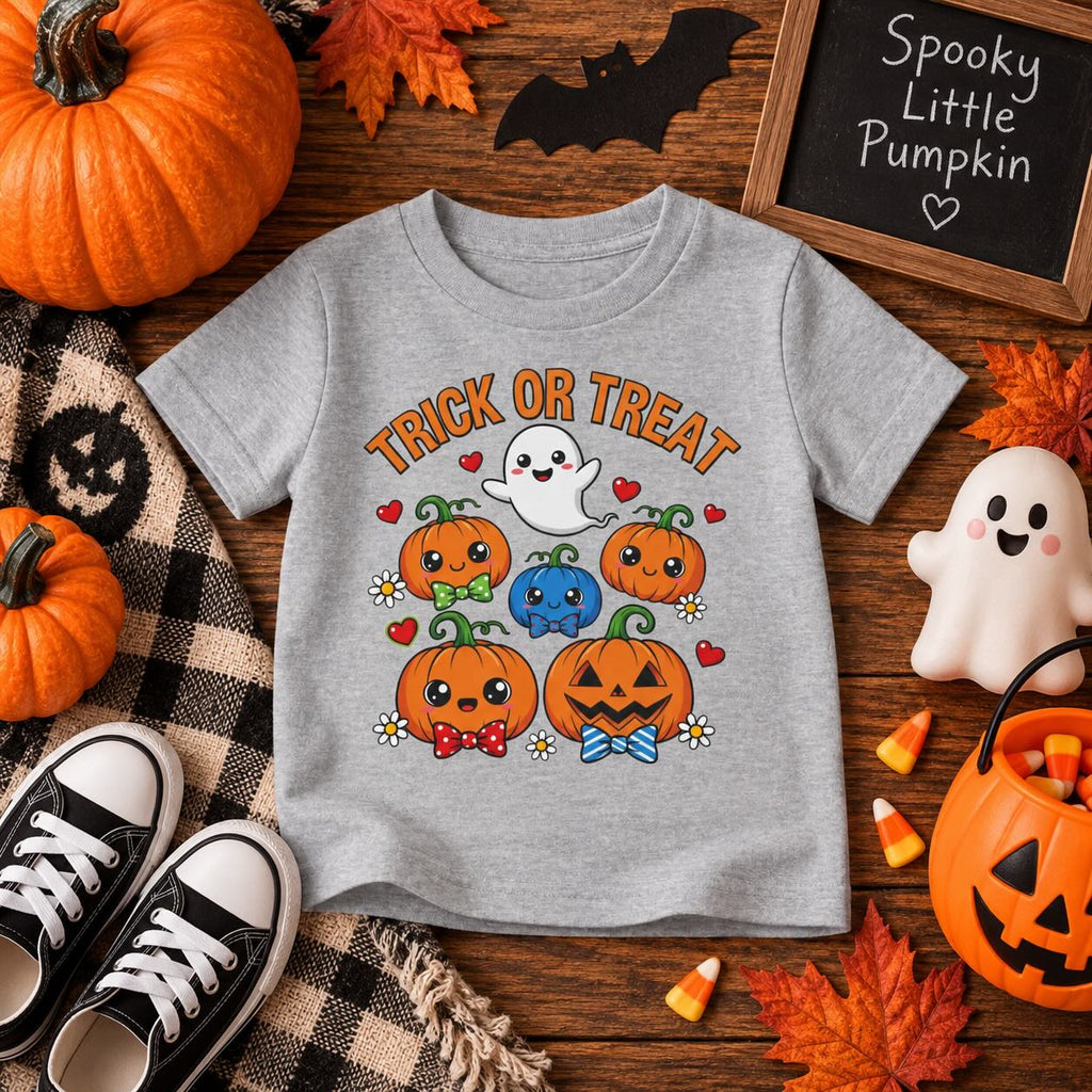 Personalized Trick or Treat pumpkin toddler Halloween t-shirt size chart