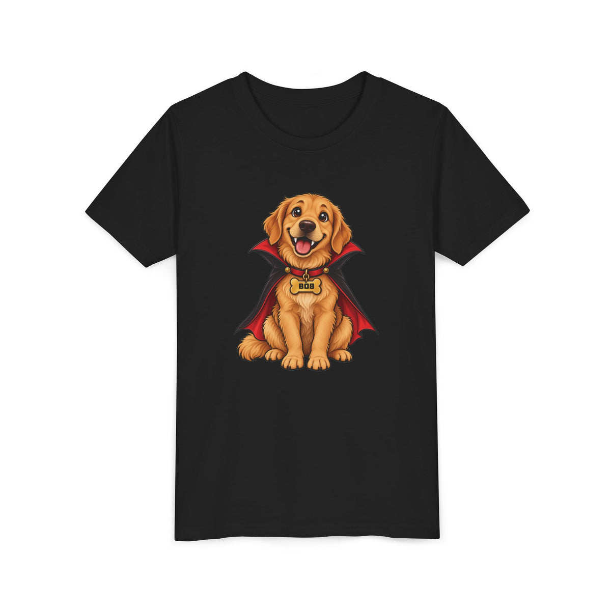 Boy wearing personalized vampire puppy Halloween t-shirt