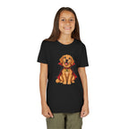 Personalized vampire puppy Halloween kids t-shirt in white colorway