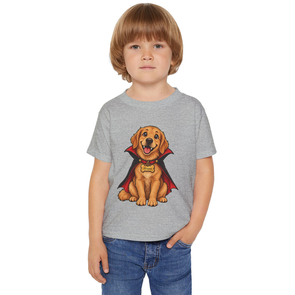 Personalized vampire puppy Halloween toddler t-shirt in white colorway
