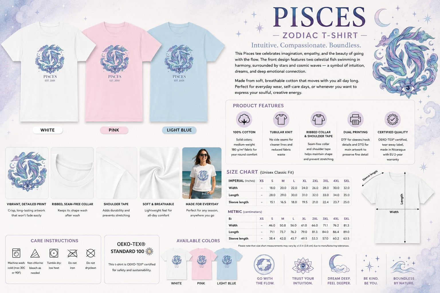 Additional detail shot of personalized Pisces zodiac t-shirt