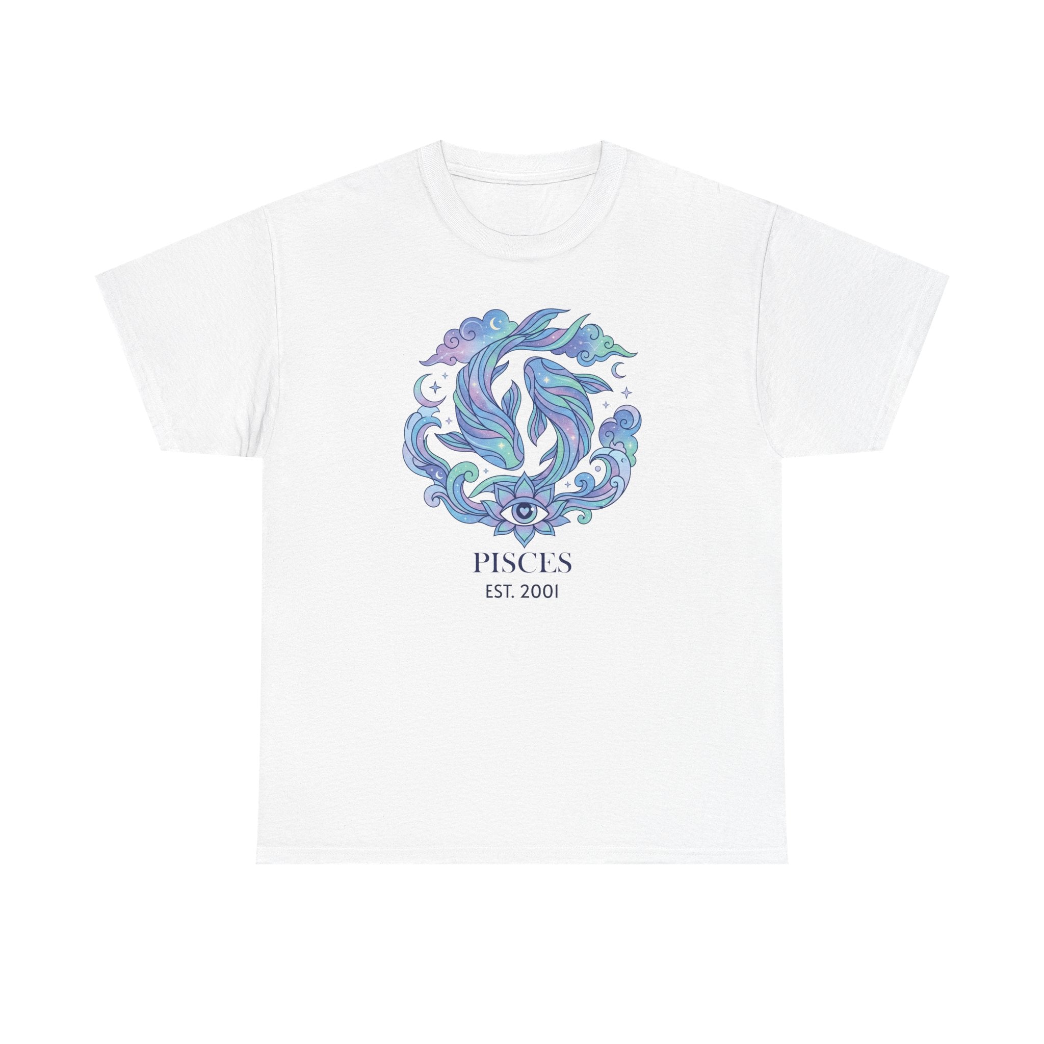 Personalized Pisces zodiac t-shirt with custom EST. year - main front design