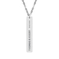 Personalised polished vertical bar necklace with couple names and date, main view