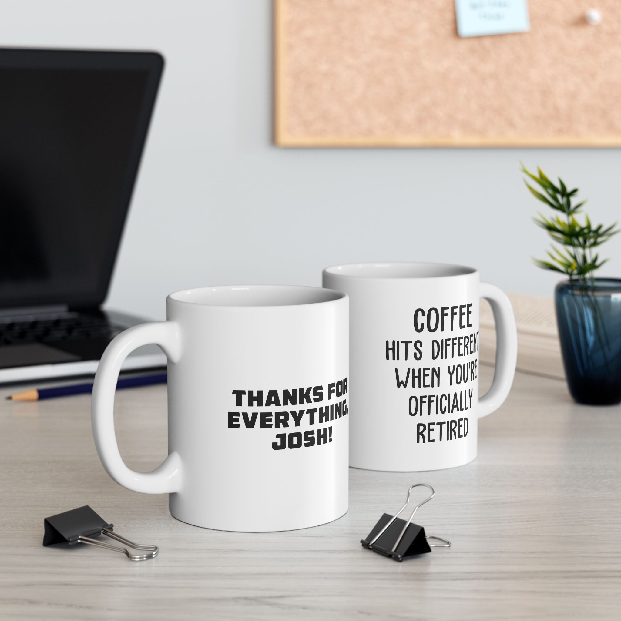 Retirement mug side view showing handle