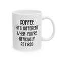 Personalised retirement mug with Coffee Hits Different quote, main view