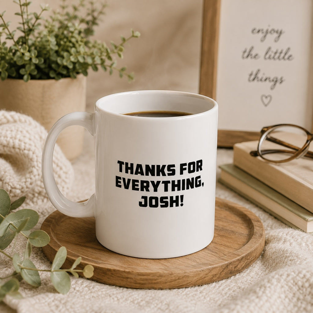 Retirement mug styled on a table with decor