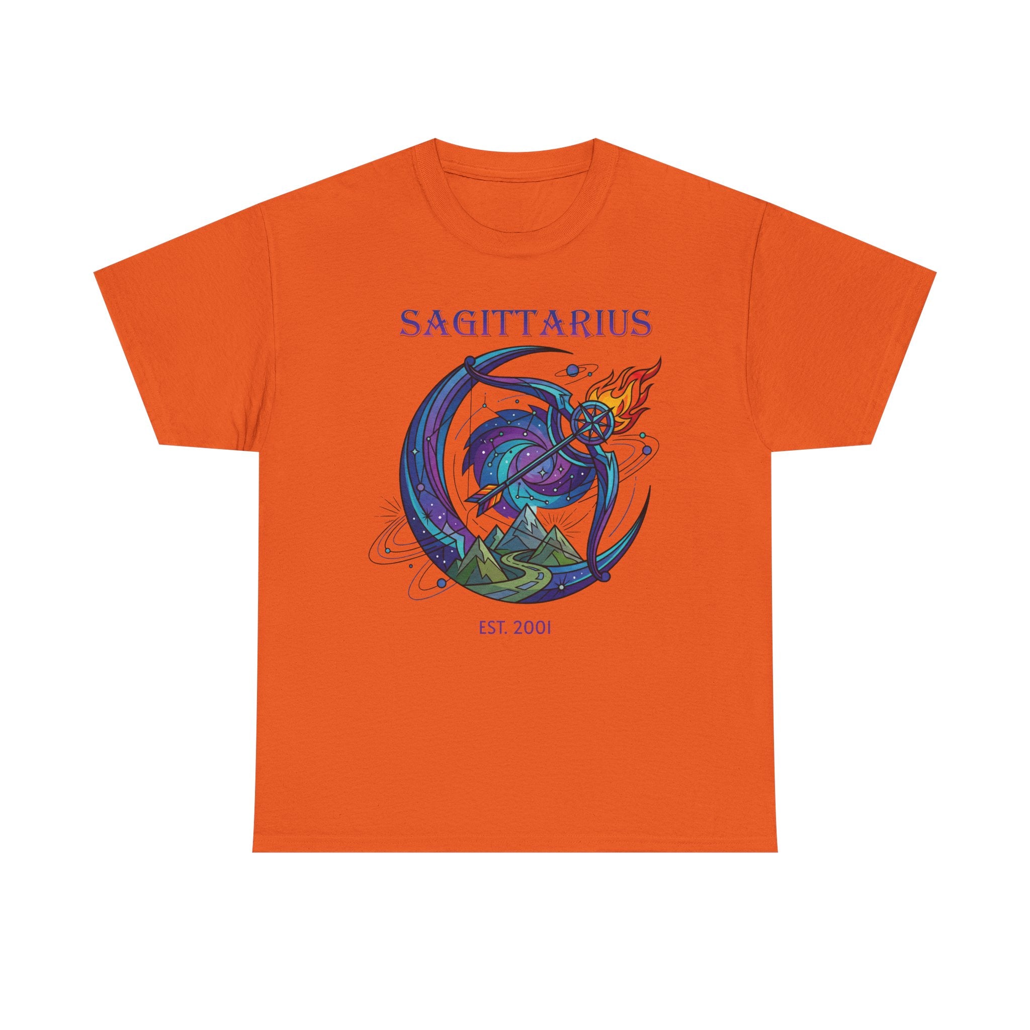 Sagittarius zodiac t-shirt folded flat showing fabric texture