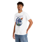 Model wearing personalized Sagittarius zodiac t-shirt, back view