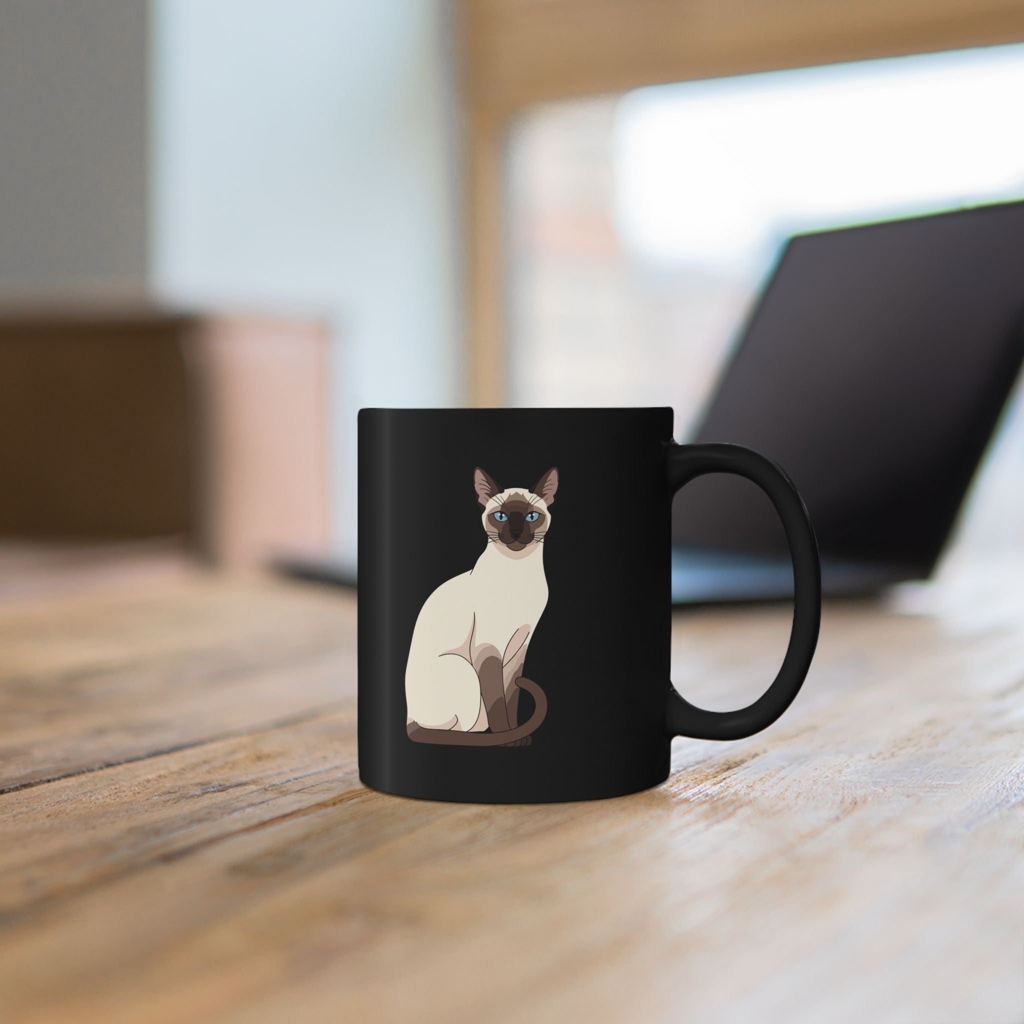 Close-up of Siamese cat sitting portrait on personalised black ceramic mug