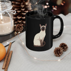 Siamese cat portrait custom name black mug in cosy setting - lifestyle photo