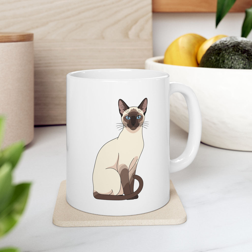 Siamese cat portrait custom name mug held in hand - lifestyle photo