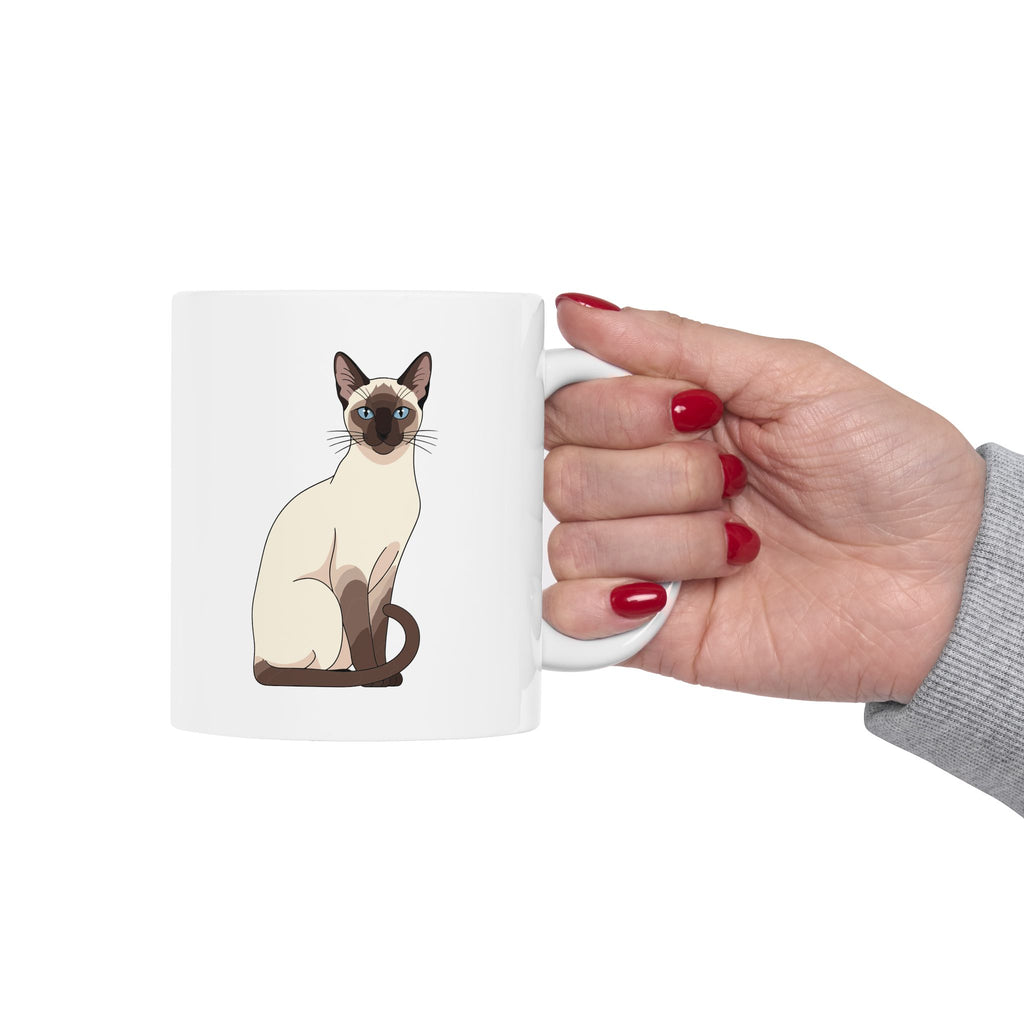Personalised Siamese cat portrait 11oz white mug size reference