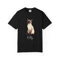 Personalised Siamese cat T-shirt with custom name - painterly illustration front view