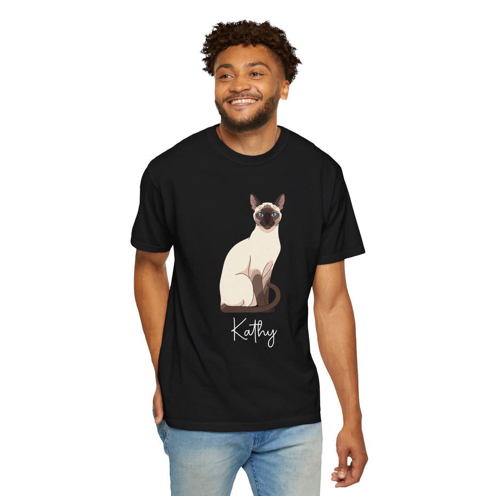 Siamese cat custom name portrait T-shirt size chart