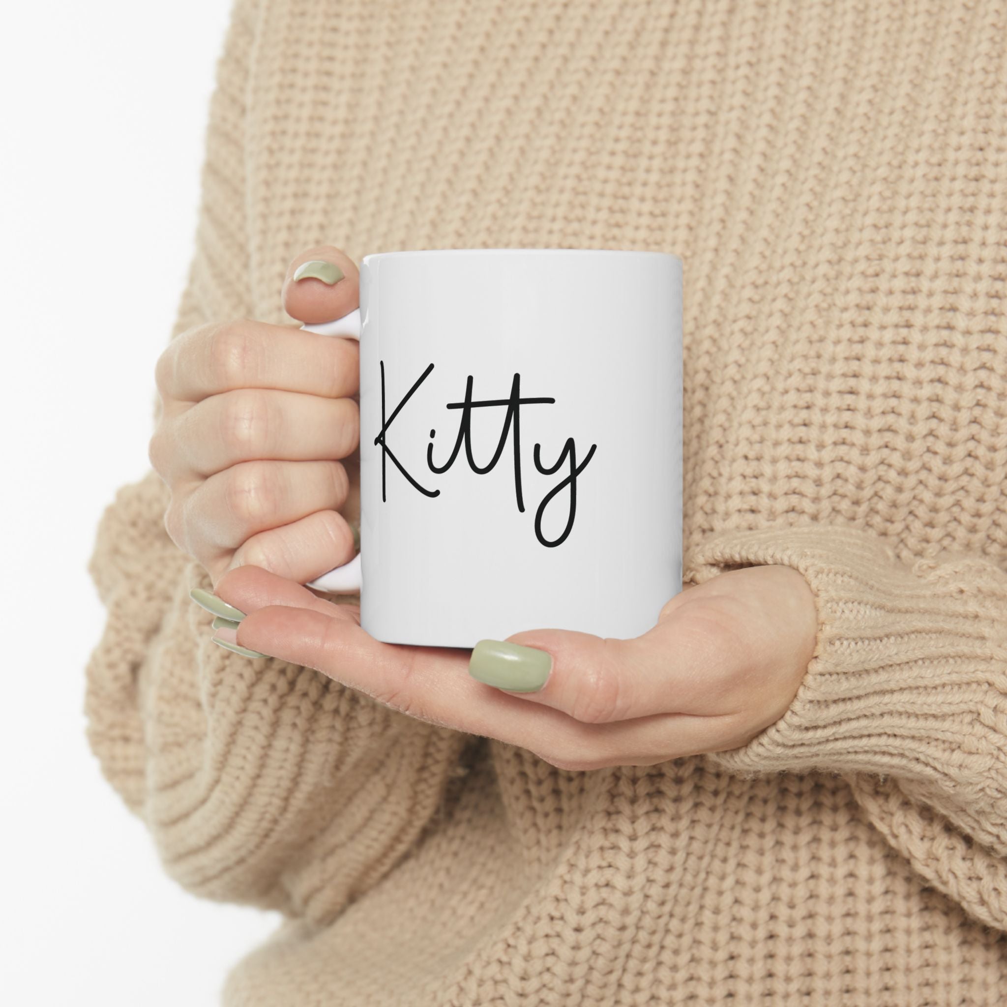 Close-up of Siamese cat illustration on personalised ceramic mug