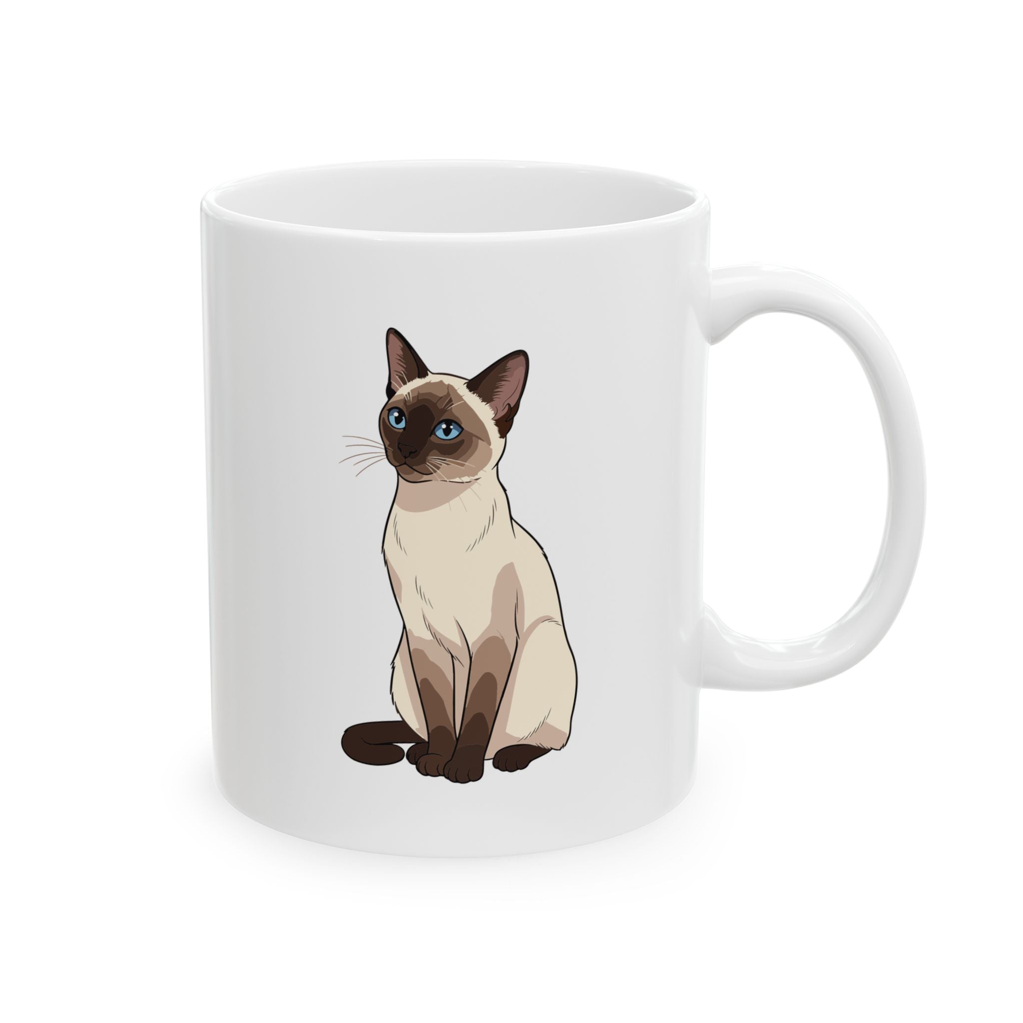 Personalised Siamese cat mug with custom name - illustrated Siamese on white 11oz ceramic mug