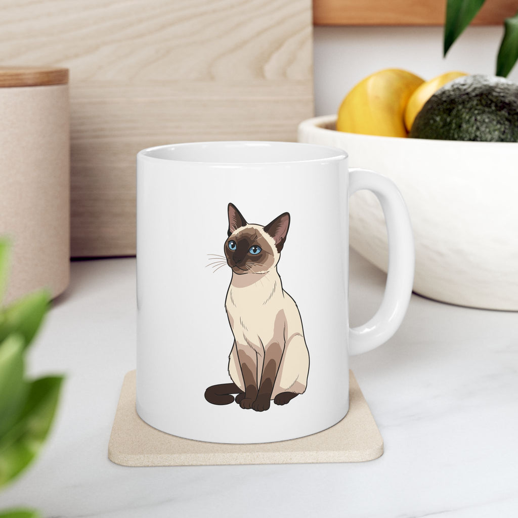 Siamese cat custom name mug held in hand - lifestyle photo