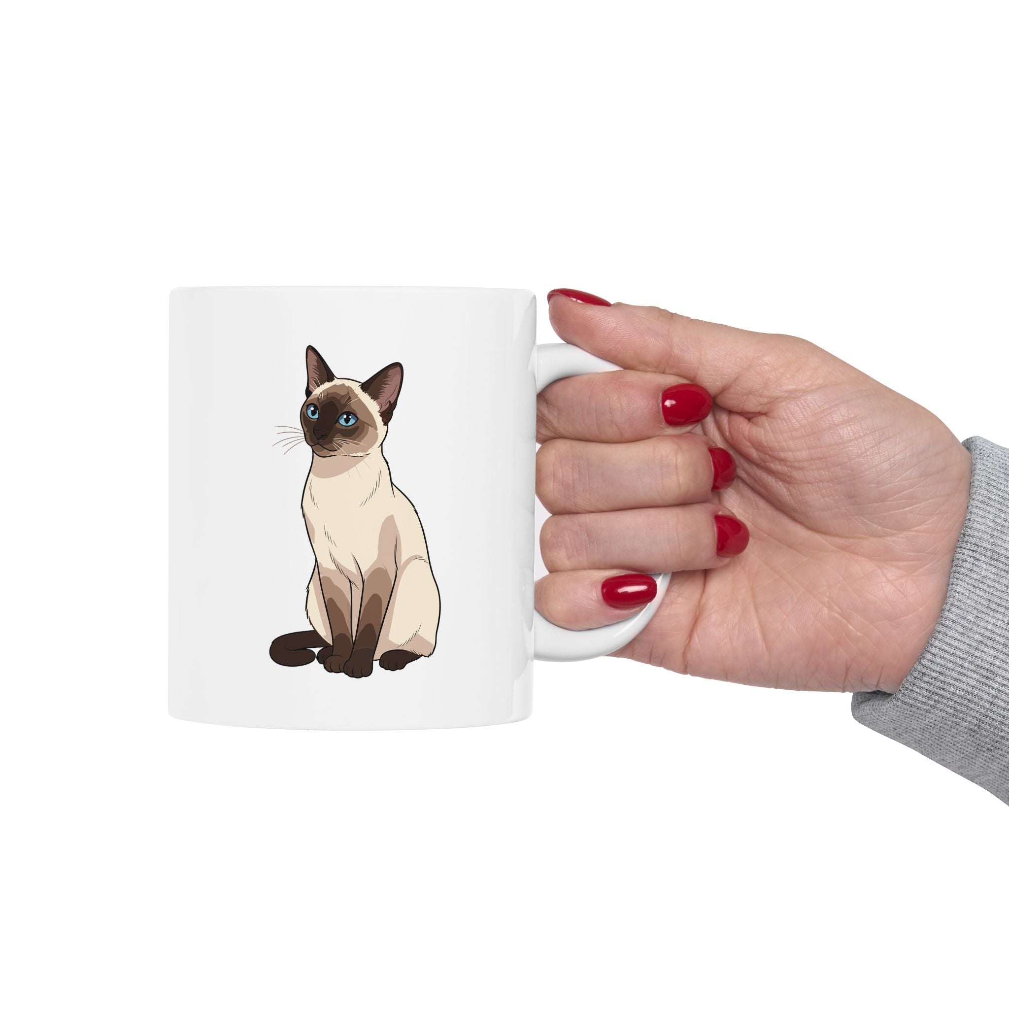 Personalised Siamese cat 11oz white mug size reference