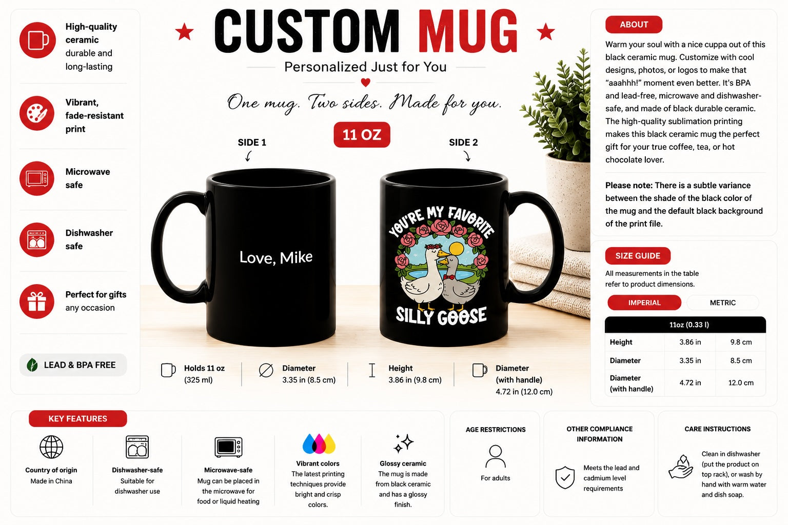 11oz Silly Goose mug size guide