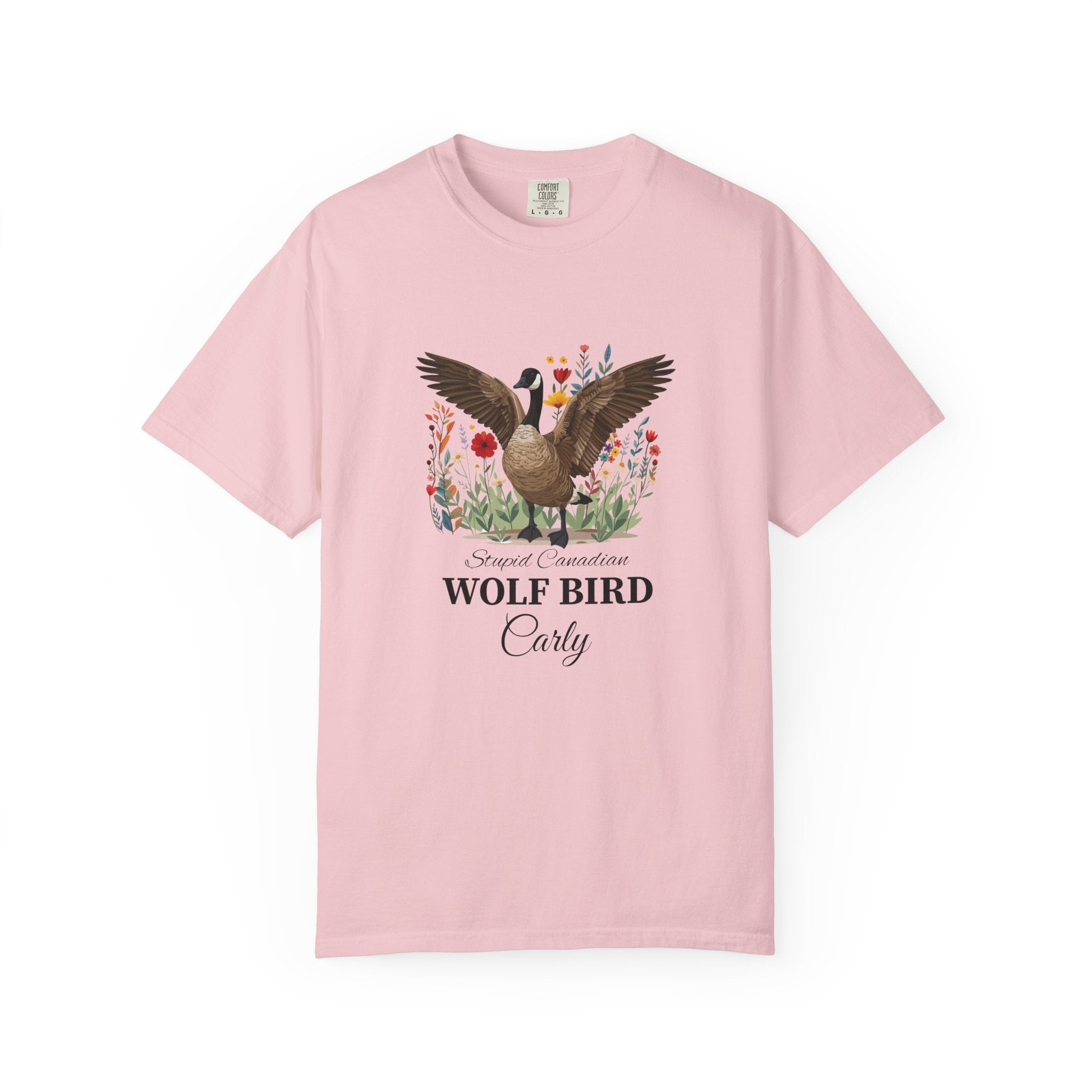 Stupid Canadian Wolf Bird T-shirt - blossom colour front view