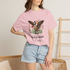 Close-up of Canadian goose wildflower illustration on Stupid Canadian Wolf Bird tee