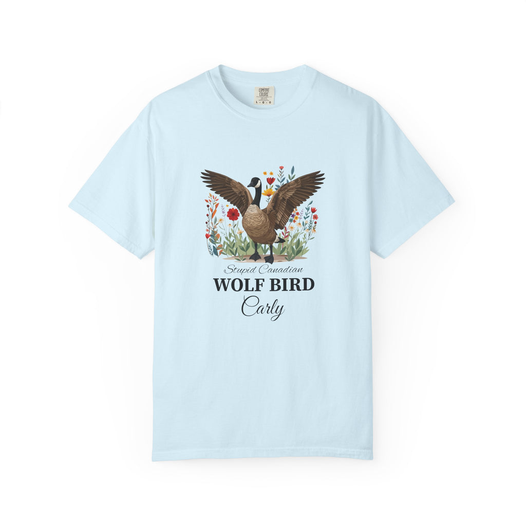 Stupid Canadian Wolf Bird T-shirt - seafoam colour front view