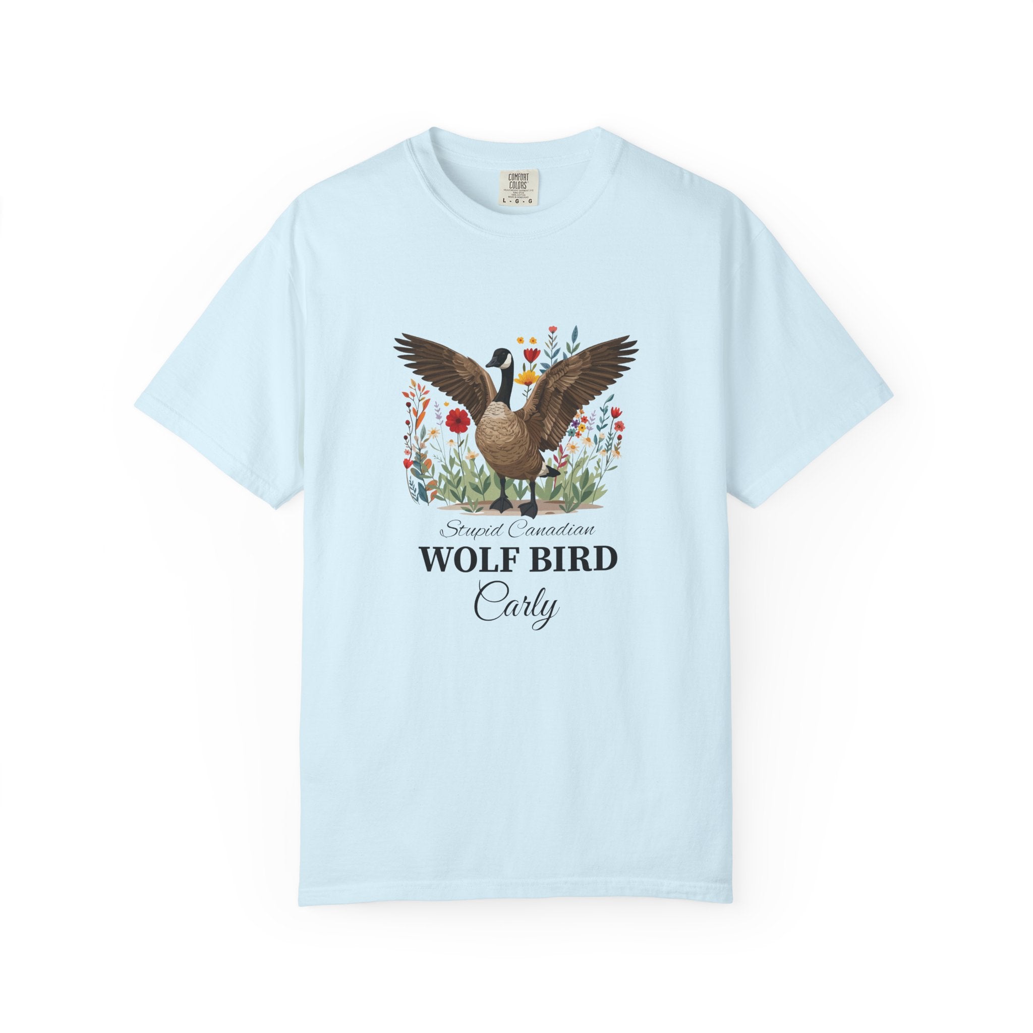 Stupid Canadian Wolf Bird T-shirt - seafoam colour front view