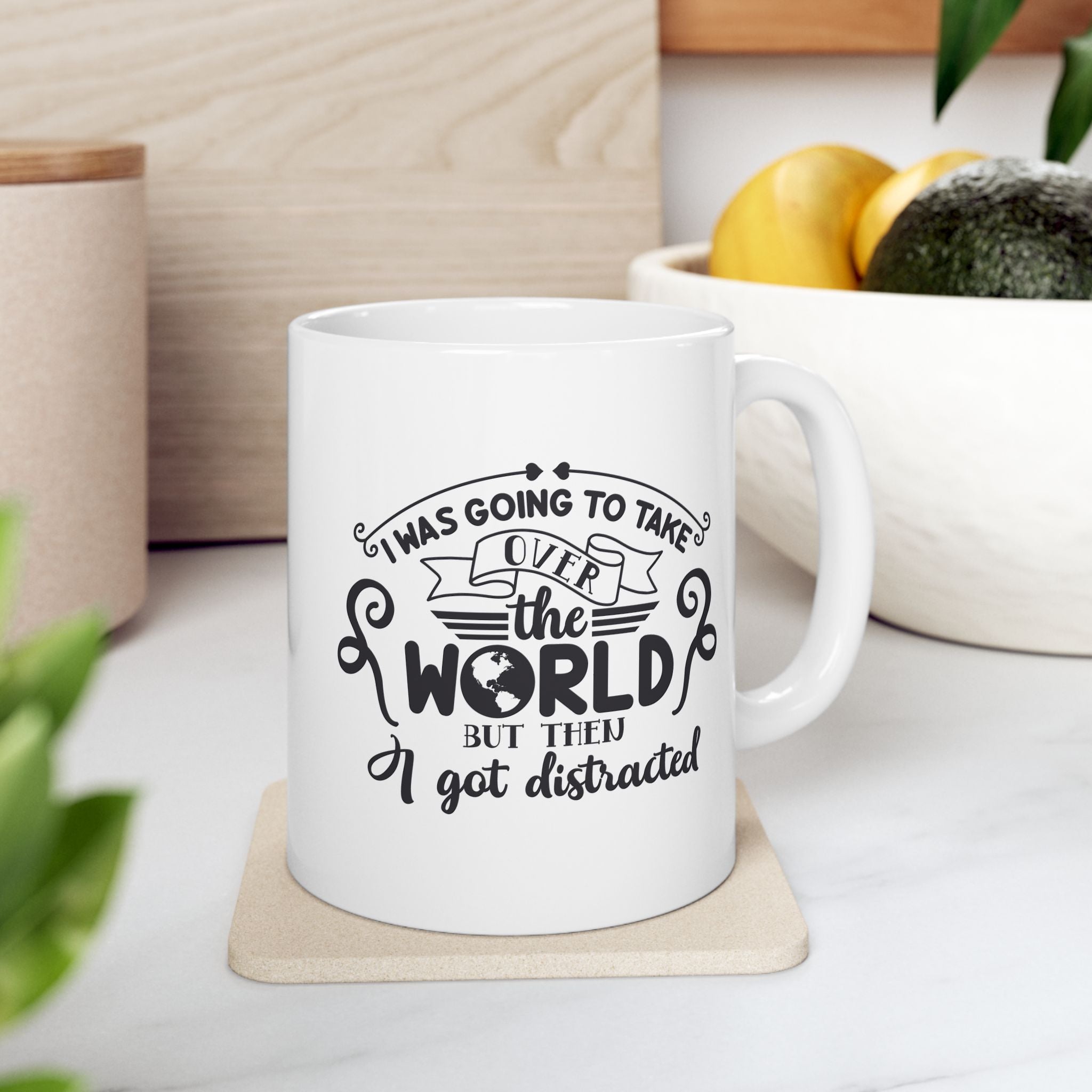 Funny personalised mug in cosy setting - lifestyle photo