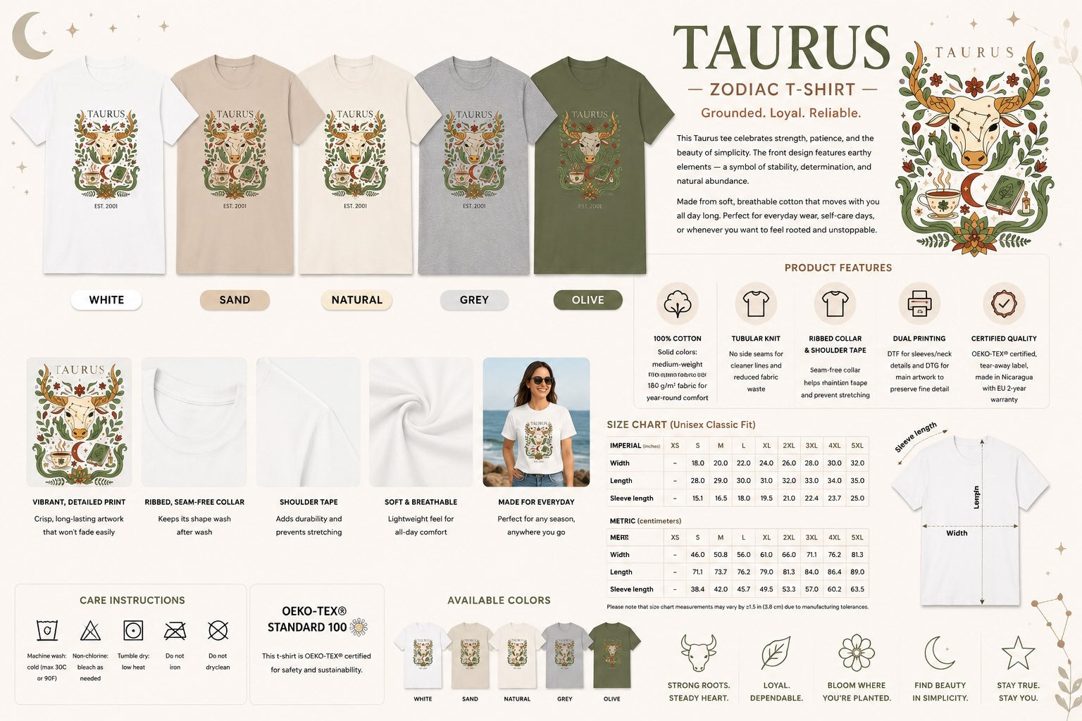 Additional lifestyle shot of personalized Taurus zodiac t-shirt