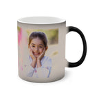 Personalised two-photo colour-changing mug revealing custom photos when hot - front view