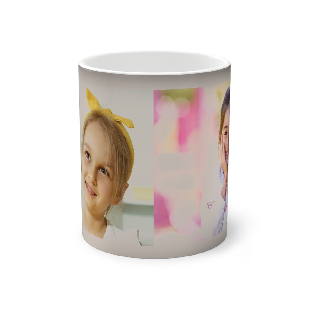 Personalised two-photo colour-changing mug on desk - lifestyle photo