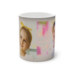 Personalised two-photo colour-changing mug on desk - lifestyle photo