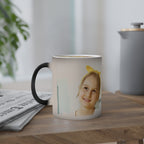 Custom two-photo magic mug showing second photo revealed by heat