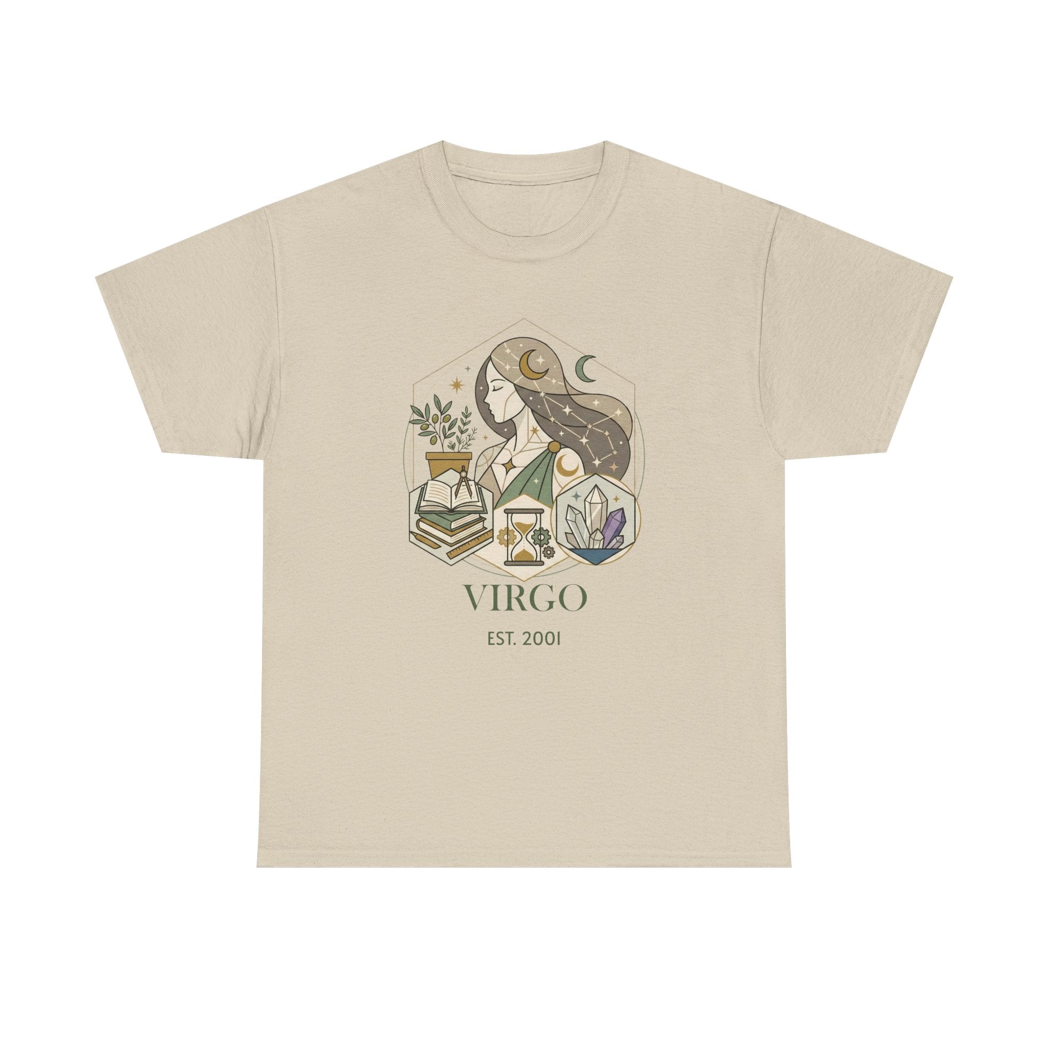 Virgo zodiac t-shirt folded flat showing fabric texture