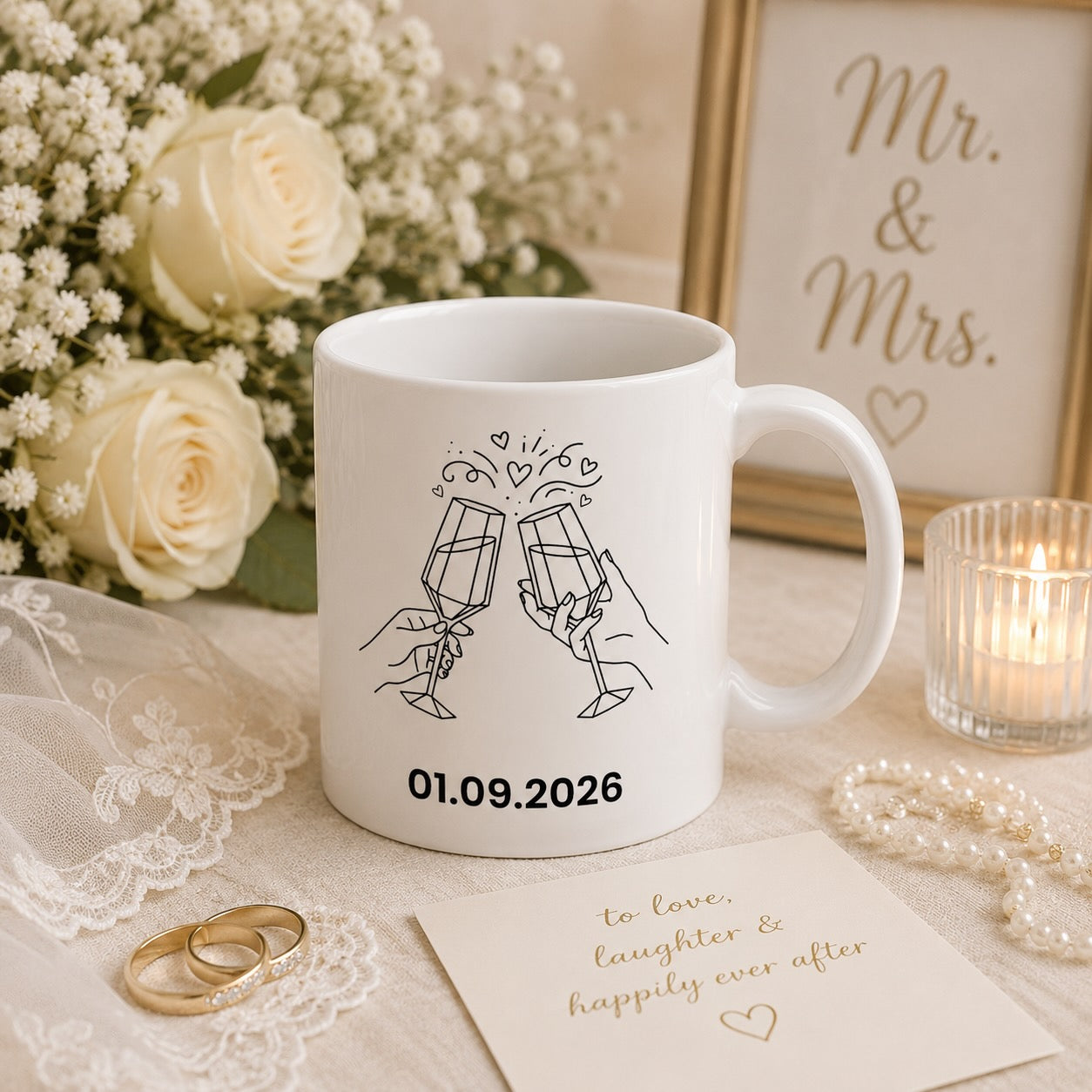 Wedding Toast mug shown from a different angle