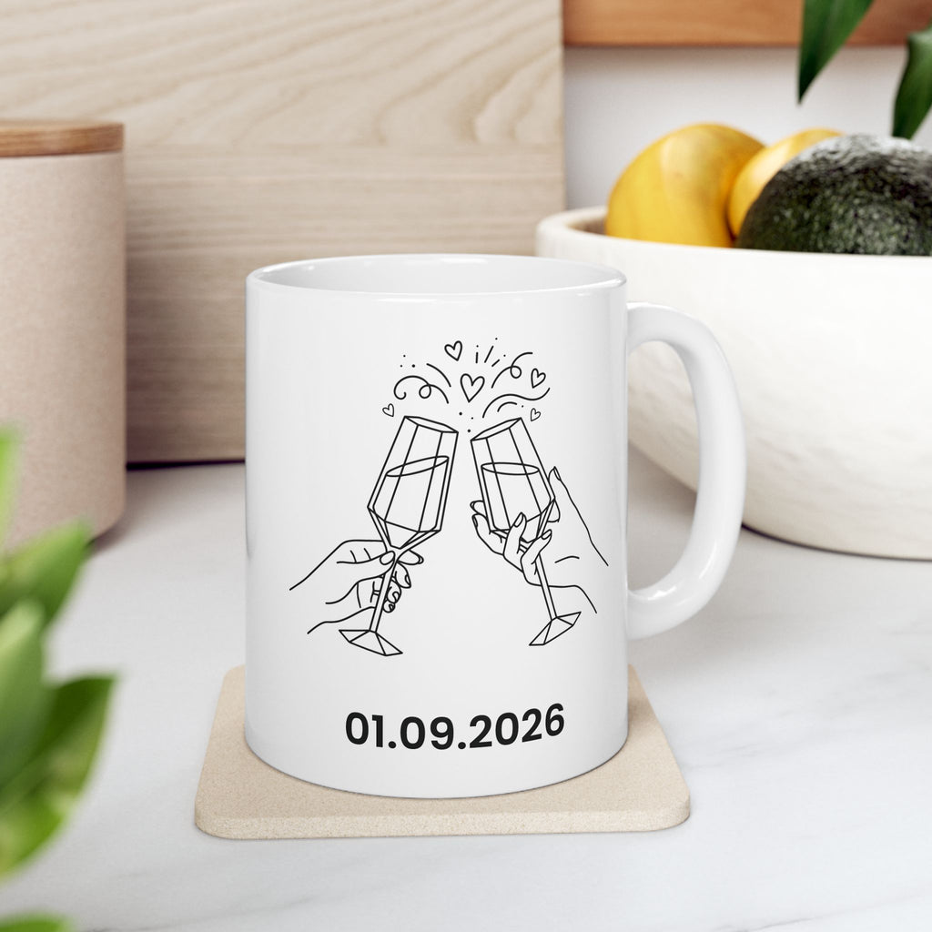 Wedding Toast mug side view showing handle